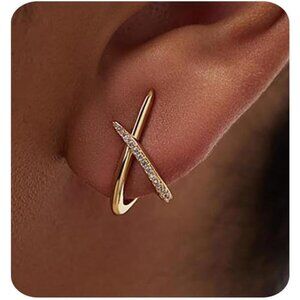 Trendy Gold Earrings for Women - Minimalist Cubic Zirconia Studs with Screw Back